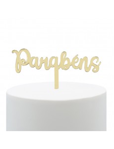 Topo Bolo Parabéns Dourado